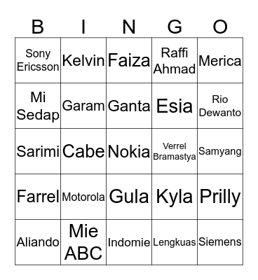 ANYE KUDU MENANG!!! Bingo Card