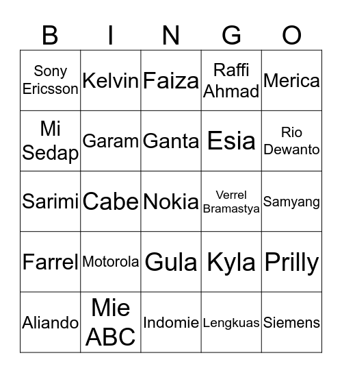 ANYE KUDU MENANG!!! Bingo Card