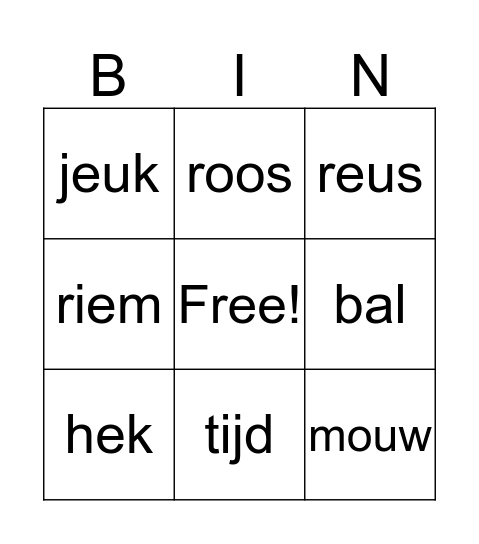 Woorden bingo  Bingo Card