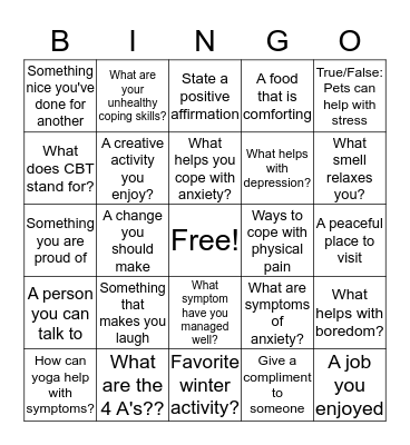 Symptom Management Bingo Card
