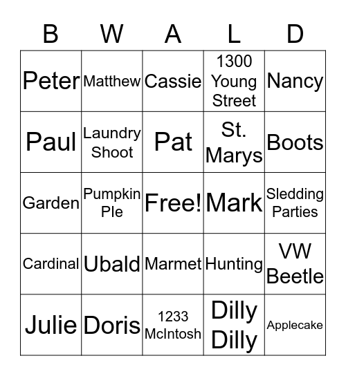 Baumwald Winter 2018 Bingo Card