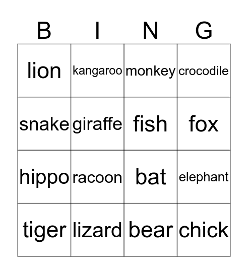 Animals! Bingo Card