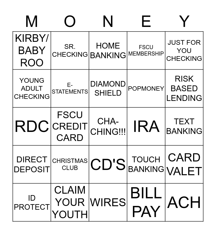 FSCU Products & Services Bingo Card