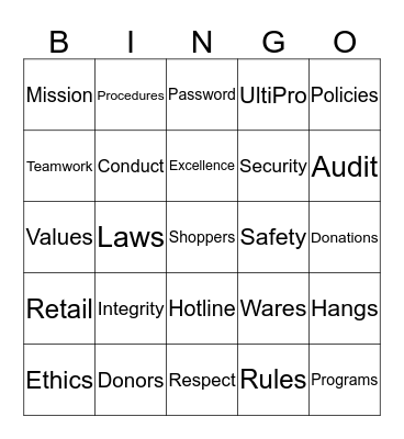 Compliance Bingo Card