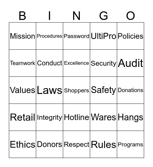 Compliance Bingo Card