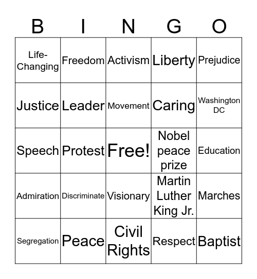 MLK Bingo Card