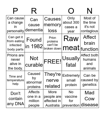 Prion Bingo Card