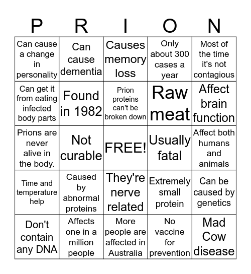 Prion Bingo Card