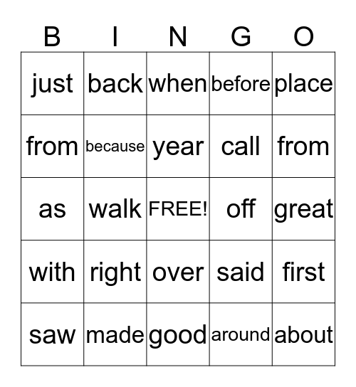 Amaya's Sight word Bingo Card