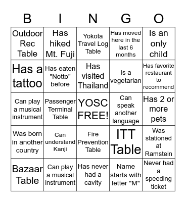 YOSC People Bingo Card