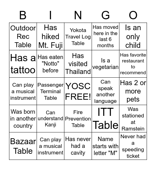 YOSC People Bingo Card