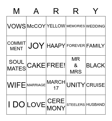 MARRY ME BINGO Card