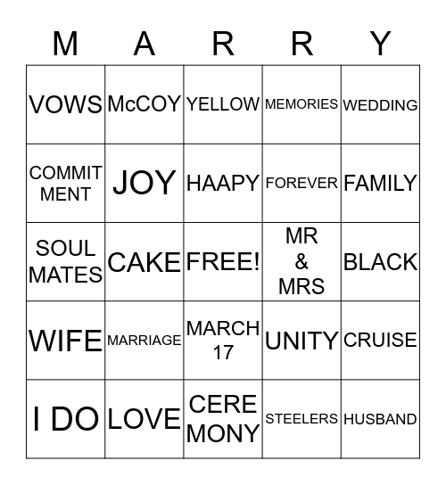 MARRY ME BINGO Card