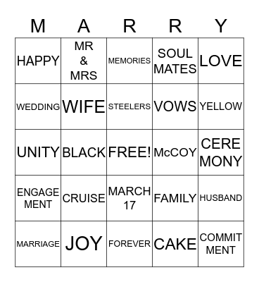 MARRY ME BINGO Card