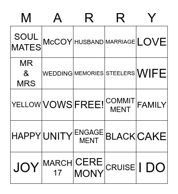 MARRY ME BINGO Card