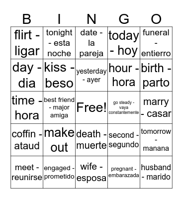 relationship/time/feelings Bingo Card