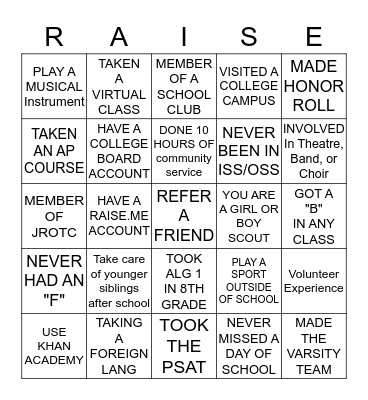 RAISE.ME BINGO Card