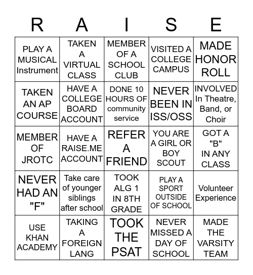 RAISE.ME BINGO Card