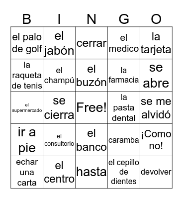 Spanish Stuff Bingo Card