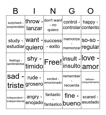 relationship/time/feelings -2 Bingo Card