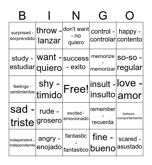 relationship/time/feelings -2 Bingo Card