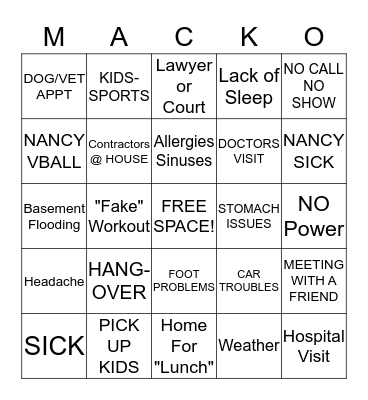 MACKO Bingo Card