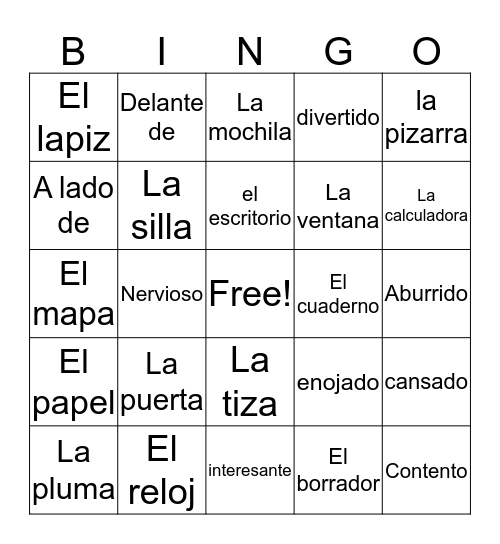 La escuela  Bingo Card