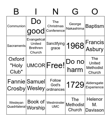 UMC Bingo Card