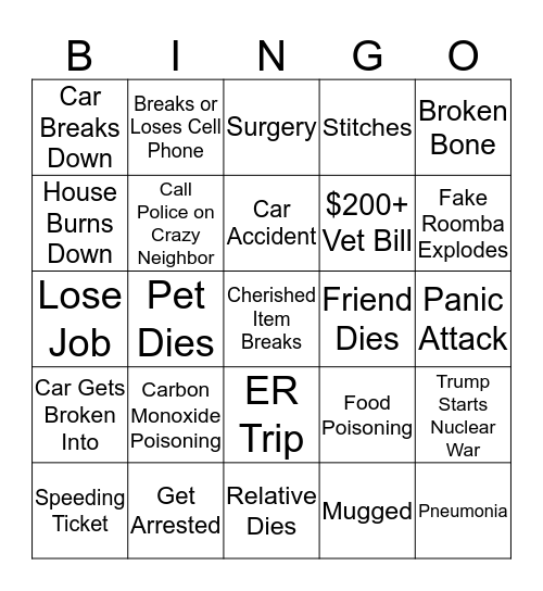 Shitty Year Bingo Card