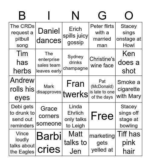 All Employee Meeting Bingo Card