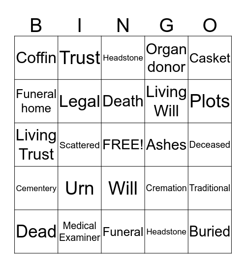 Death Plans Bingo Card