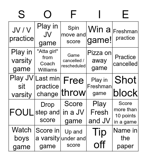 Basketball BINGO Card