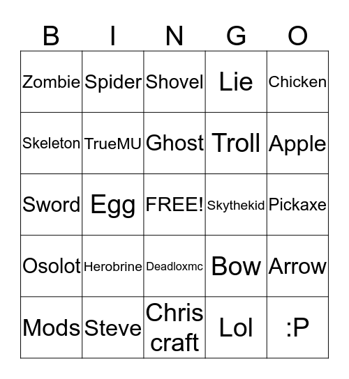 Minecraft Bingo Card