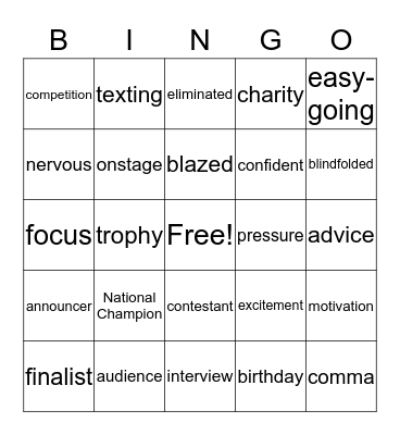 Texting Superstar Vocabulary Bingo Card