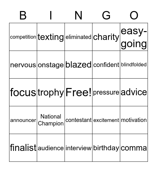 Texting Superstar Vocabulary Bingo Card