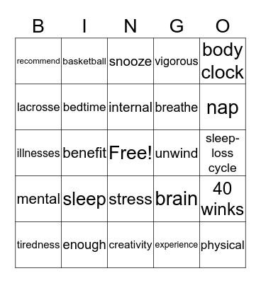 Yawn! Vocabulary Bingo Card