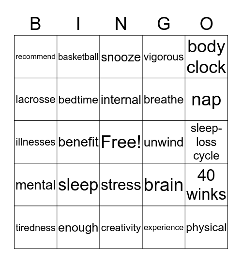 Yawn! Vocabulary Bingo Card
