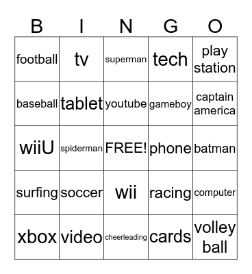 videos games Bingo Card