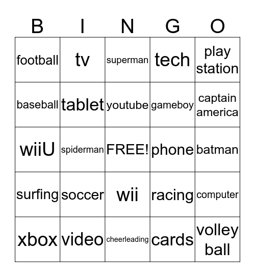 videos games Bingo Card