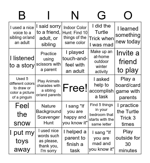 Winter Bingo  Bingo Card