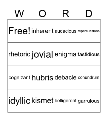 SAT Vocabulary BINGO Card