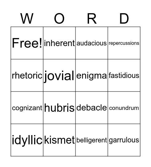 SAT Vocabulary BINGO Card