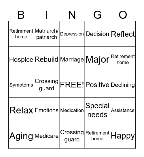 Retirement Bingo Card