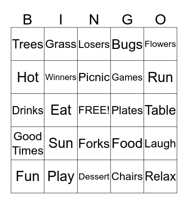 Picnic Bingo Card