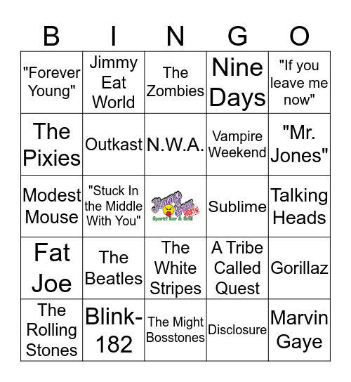 Jimmy Geez Music Bingo Card