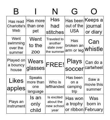 Family Night Bingo Card