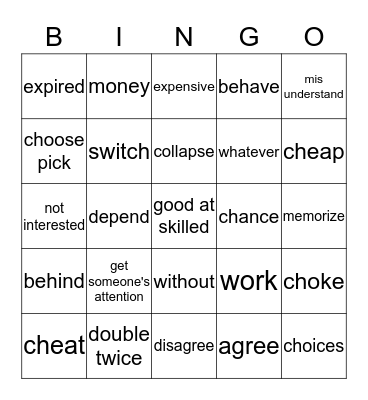 ASL Lesson 14/15  Bingo Card