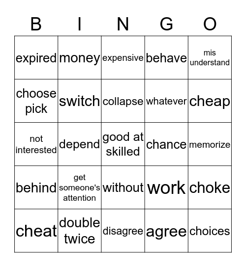 ASL Lesson 14/15  Bingo Card