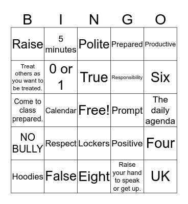 PROCEDURES AND EXPECTATIONS REVIEW Bingo Card