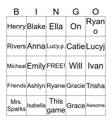 friends  Bingo Card